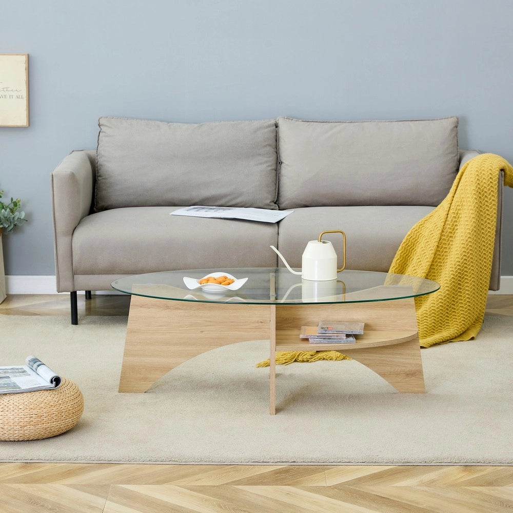 Tavolino da Caff¨¨ Ovale in Vetro Temperato ¨C MINIMAL ¨C 104,9x60 cm, Ripiano e Design Moderno