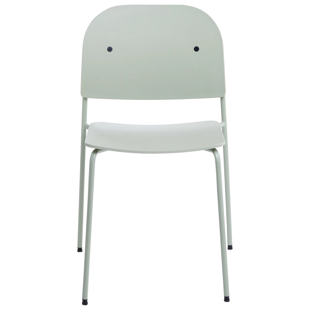 Set di 2 sedie da pranzo con seduta in materiale sintetico verde menta e struttura in metallo, in stile minimalista scandinavo, per la zona pranzo della cucina