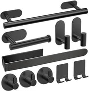 Set di asciugamani senza fori - 10 pezzi - Versione aggiornata - Set di asciugamani - Acciaio inossidabile compatto - Adesivi per bagno - Ideale per bagno - WC - cucina - ufficio - nero