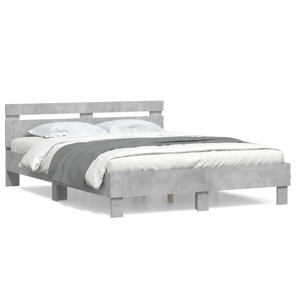 Letto matrimoniale | Letto per adulti | Giroletto Testiera Grigio Cemento 150x200 cm Legno Multistrato