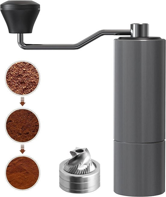 Manuale macchina per preparare il caffè con ingranaggio in acciaio inox CNC - caffè per viaggio, campeggio, cucina ufficio - piccola macchina per caffè manuale - a mano - argento