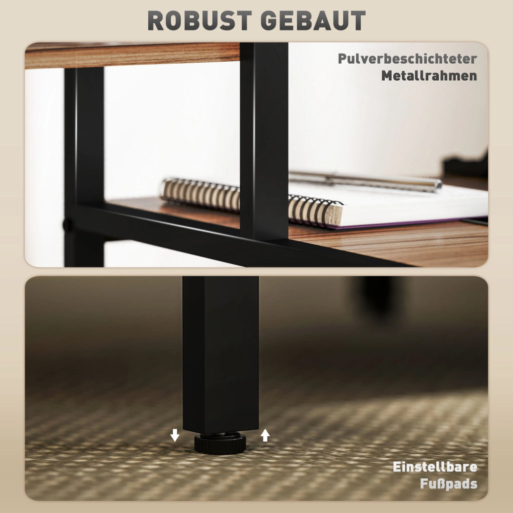 Scrivania con scaffale a 4 ripiani e supporto monitor ¨C Minimal ¨C Marrone 90x50x