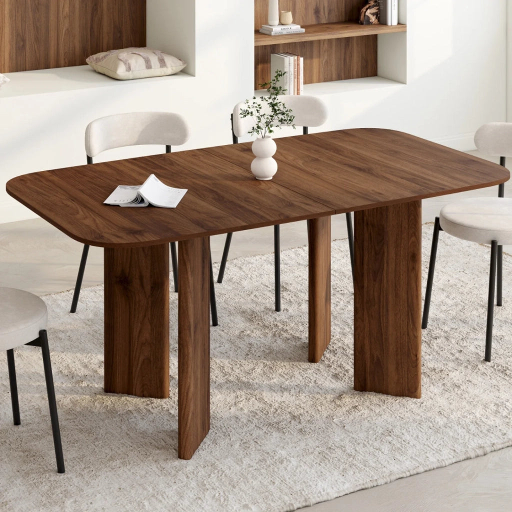 IDMarket - CAPUCINE Tavolo da pranzo rettangolare rotondo allungabile per 6-10 persone con 4 gambe arrotondate in noce 160-200 cm