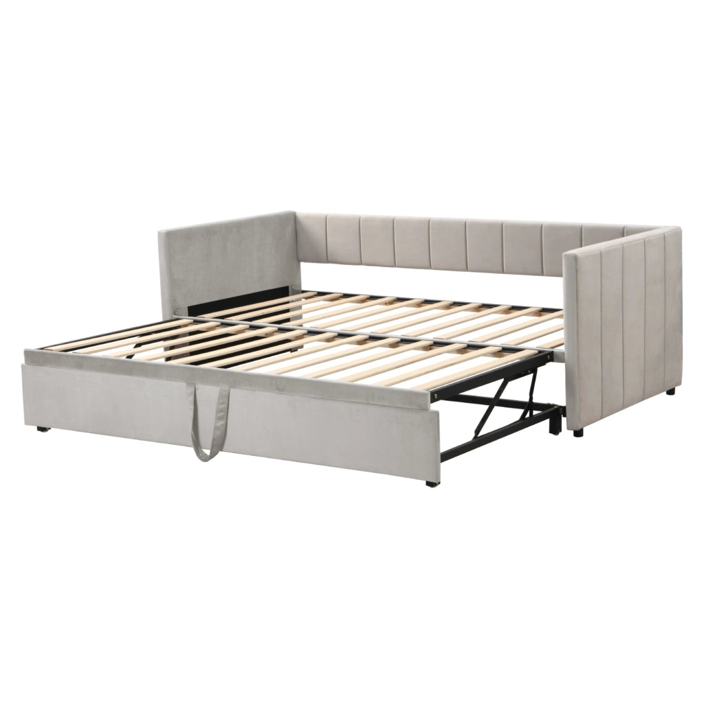 Letto imbottito 90x200 cm estraibile con rete in velluto grigio