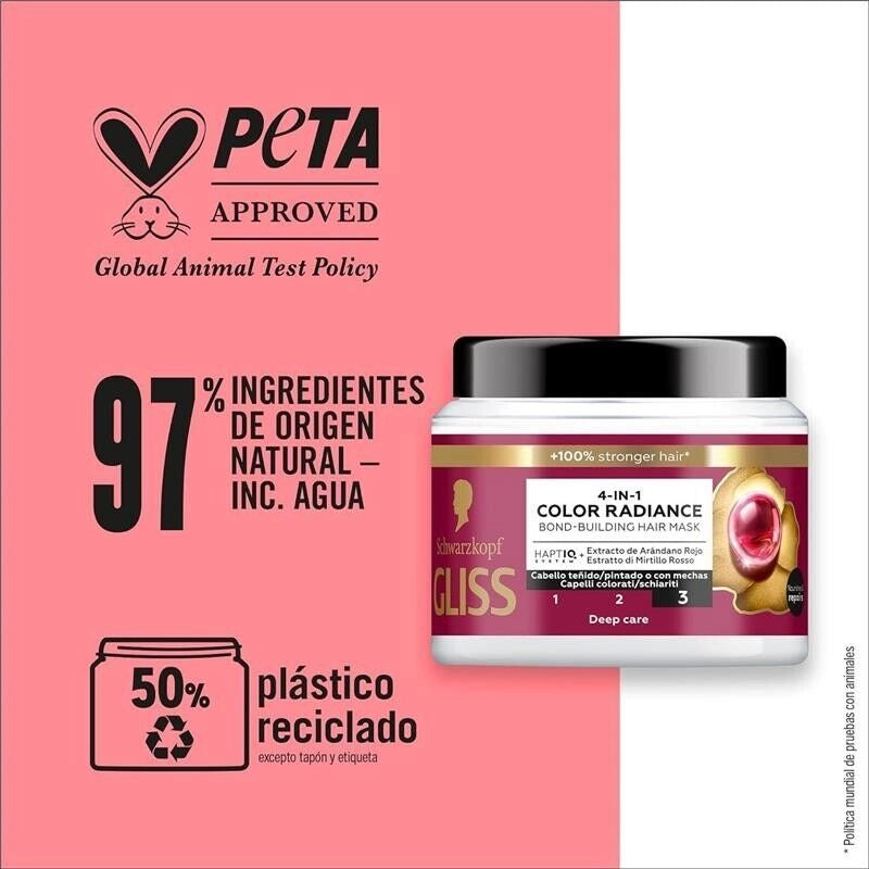 SCHWARZKOPF GLISS 4-IN-1 COLOR RADIANCE MASCHERA 400 ML ESTRATTO DI MIRTILLO ROSSO X CAPELLI COLORATI E SCHIARITI