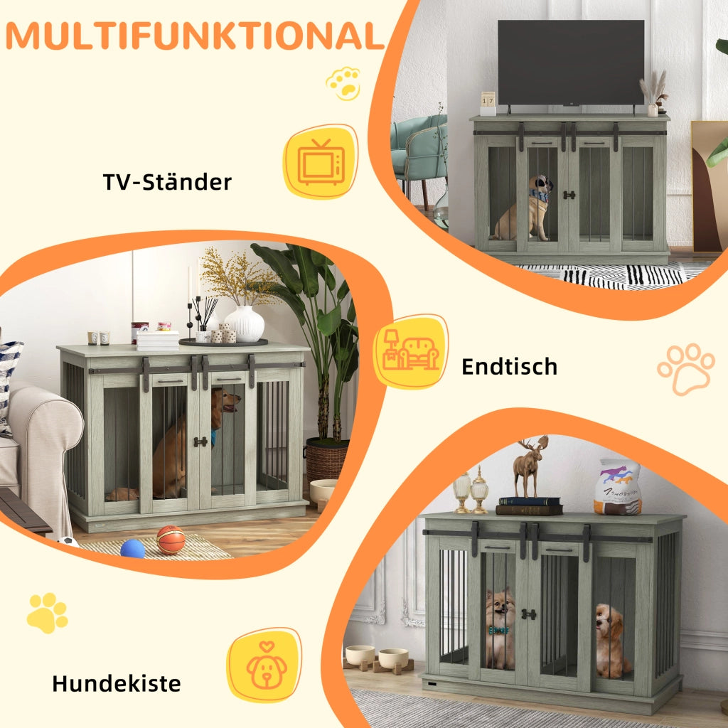 Gabbia per cani ¨C zephmum ¨C Grigio, 2 porte, design rustico