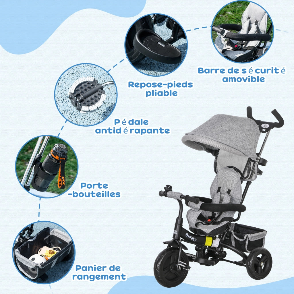 Triciclo per Bambini ¨C zephmum ¨C Grigio Nero 95x50x106 cm