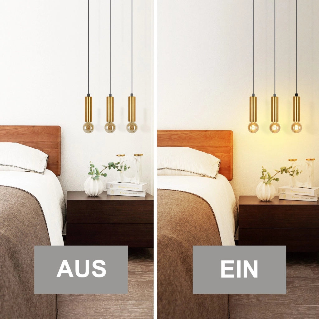 Lampada a sospensione ZMH per sala da pranzo oro 3 fiamme E27 135 cm lampada da soggiorno e cucina