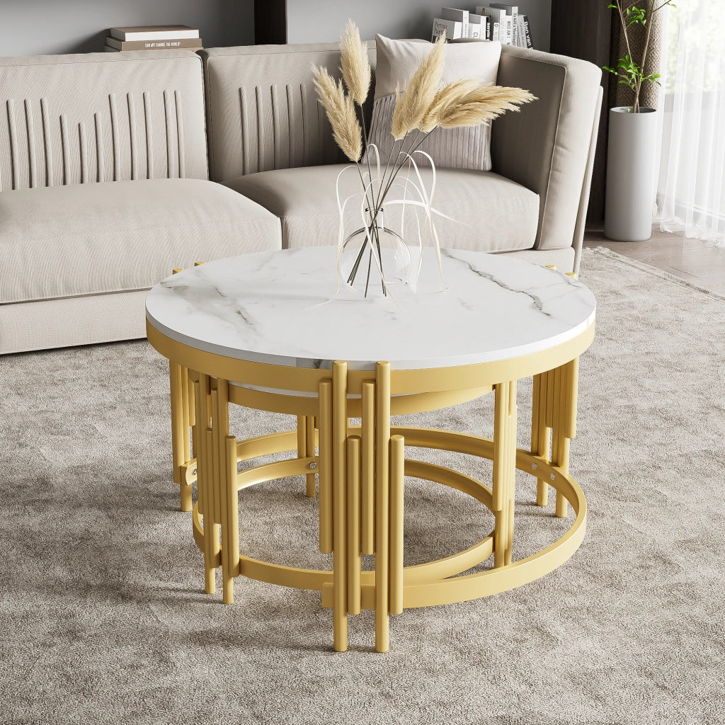 TAVOLO DA CAFFÈ Set 2 pezzi rotondo effetto marmo 71,5/51,5 cm metallo oro
