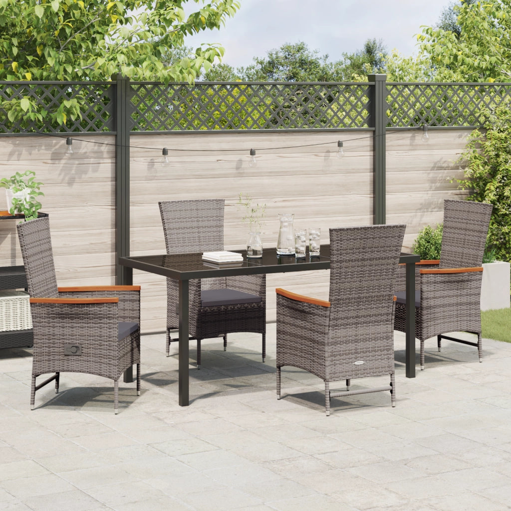 Set da pranzo da giardino 5 pezzi con cuscini Rattan polietilene grigio
