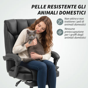 Sedia da Ufficio Reclinabile a 155° con Poggiapiedi Doppia Imbottitura e Rivestimento in Finta Pelle Nero