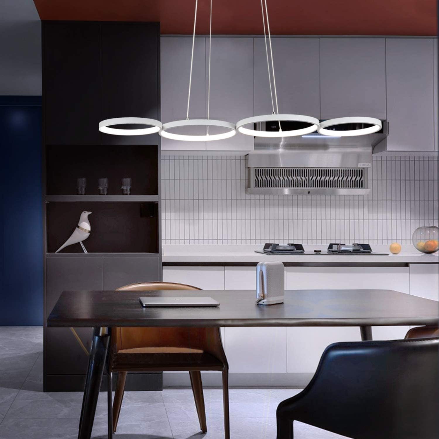 Lampada a sospensione ZMH moderno 4 luci anello altezza regolabile 88 cm per sala da pranzo e ufficio