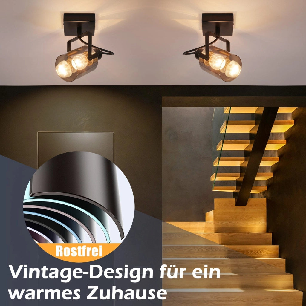 ZMH Faretto da soffitto 1 fiamma vetro grigio fumé retrò E14 per camera letto corridoio