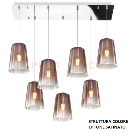 SOSPENSIONE OTTONE SAT. RETTANGOLARE 7 LUCI RAME 1164OS-S7 R-RA