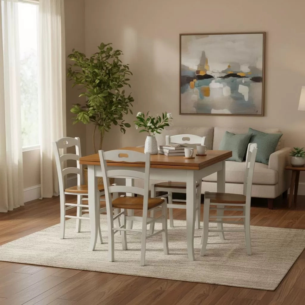 Set tavolo legno 100x100 allungabile bicolore + 4 sedie legno seduta legno bicolore - Mobili 2G