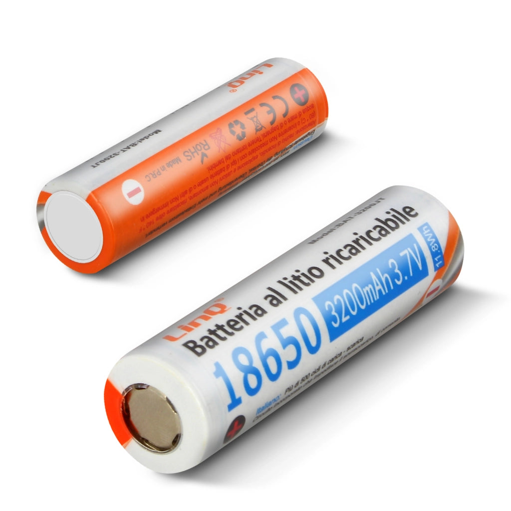 2 Batterie 18650 a Litio 3200mAh 3.7V Ricaricabili Piatte 3200JT Arancione LinQ
