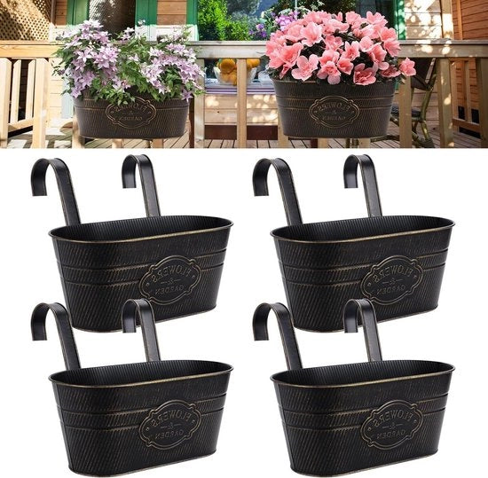 Pannelli di fioritura appesi in metallo - Set di 4 grandi vasi da appendere per esterni, balconi, cancelli, decorazione giardino
