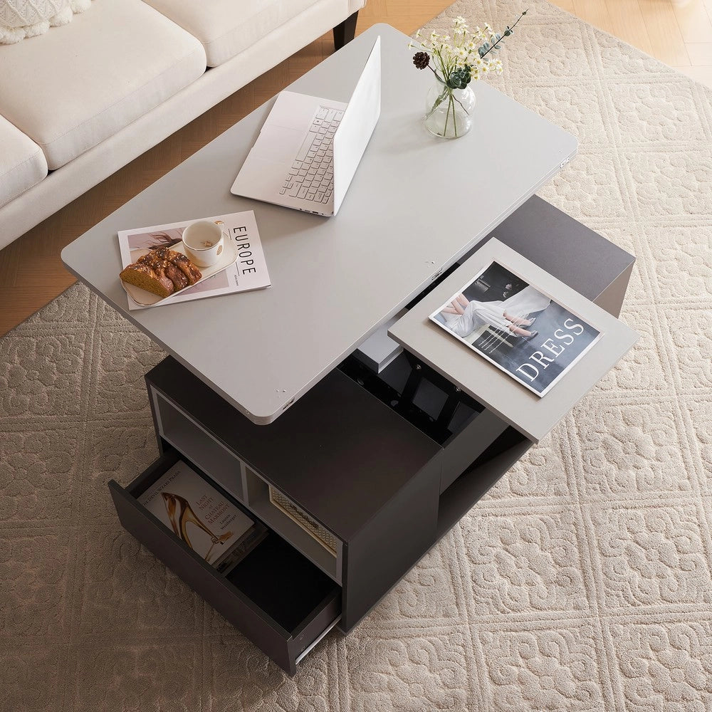 Tavolino da Salotto Multifunzione Sollevabile ¨C MINIMAL ¨C Grigio Scuro/Grigio Chiaro, Legno, Moderno