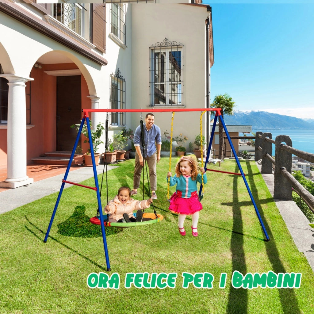 Set di 2 altalene per bambini per cortile parco giardino-Altalena elastica e a disco volante con corde regolabili
