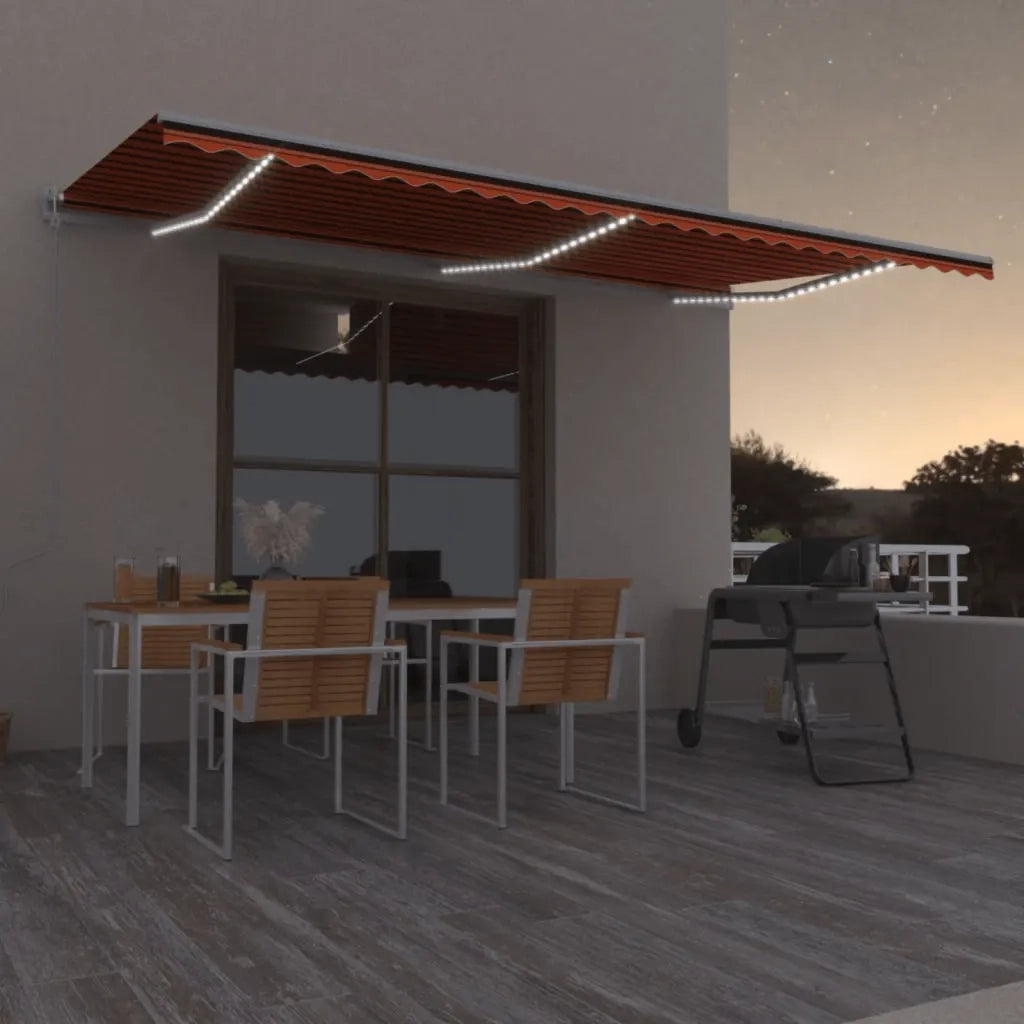 Tenda Automatica Sensore Vento e LED 600x300 cm Arancio Marrone 3068975
