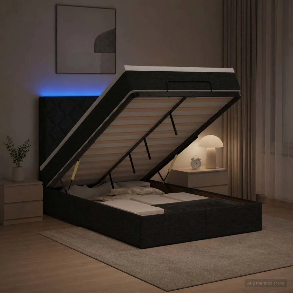 Letto Ottomano con Materasso e LED Nero 120 x 190 cm Tessuto 3458140