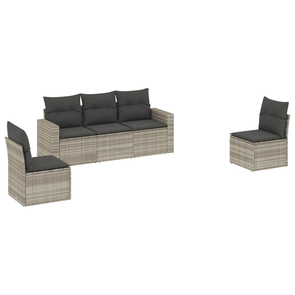 Divano da esterno-Set Divano da Giardino 5 pz con Cuscini Grigio Chiaro Polyrattan