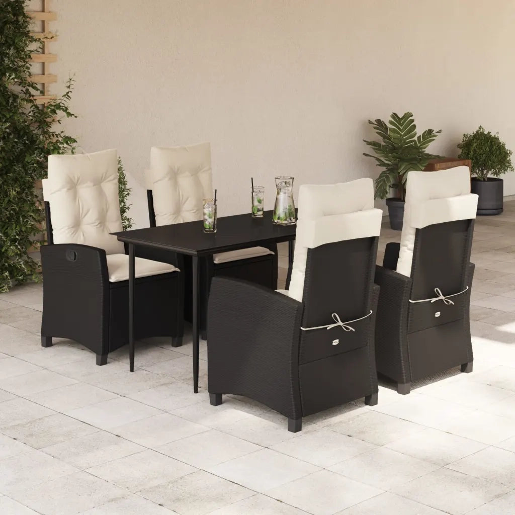 Set da Pranzo da Giardino 5 pz Nero con Cuscini in Polyrattancod mxl 87048