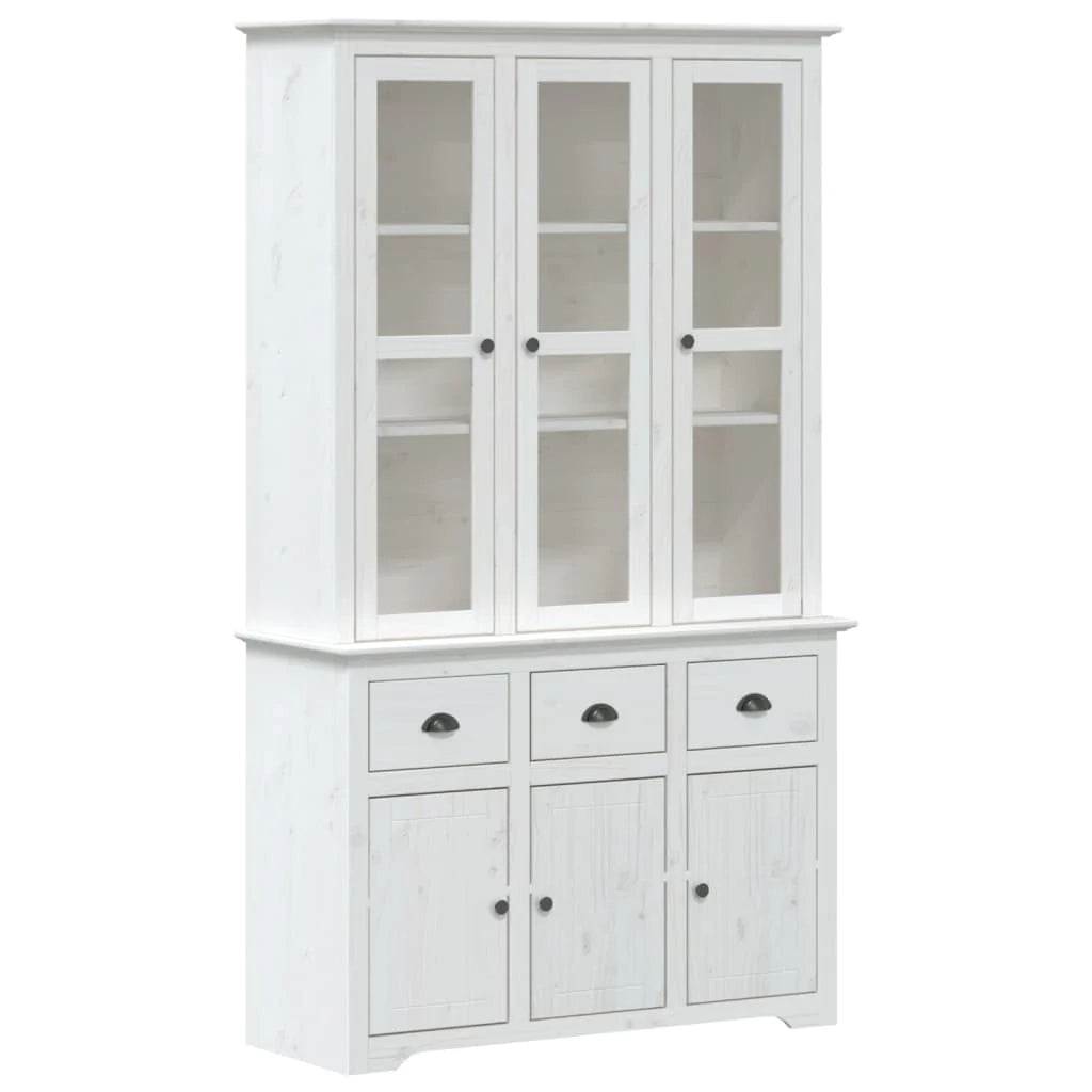 BODO 115,5 x 43 x 200,5 cm Credenza in legno massello di pino bianco cassettiera mobile contenitore organizer per cucina soggiorno salotto