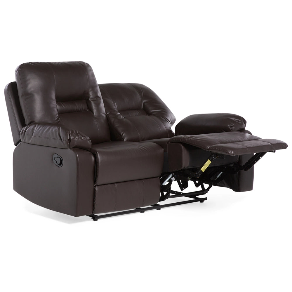 Divano reclinabile in ecopelle marrone a 2 posti con schienale e poggiapiedi regolabili manualmente