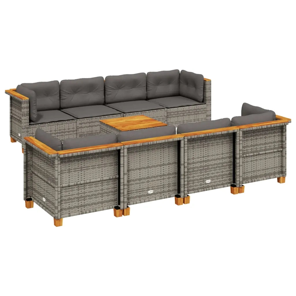 Set Divano da Giardino 9 pz con Cuscini Grigio in Polyrattan 3261768