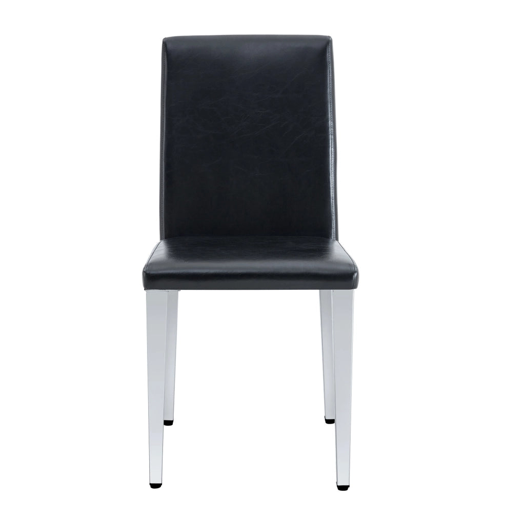 Set 2 sedie da pranzo moderne in PU nero con gambe in metallo argentato; h 90 cm