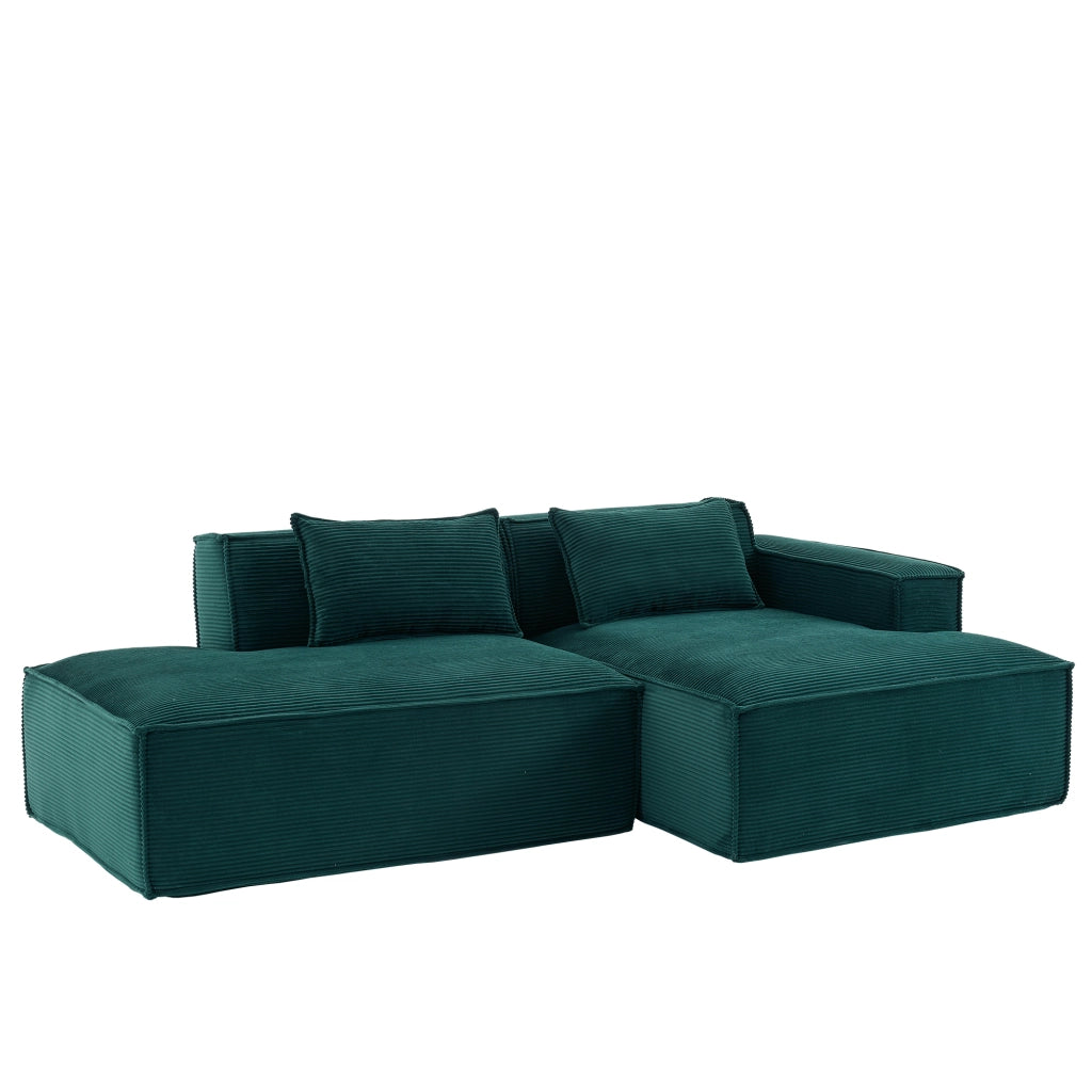 Divano lineare con cuscini e seduta elastica - in poliestere - verde retrò