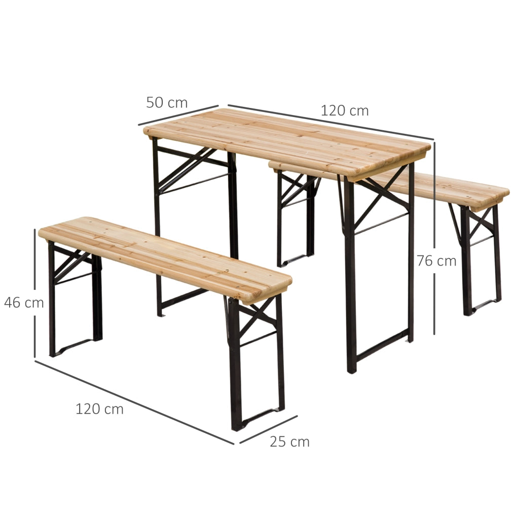 Tavolo da Picnic Pieghevole con 2 Panche ¨C zephmum ¨C Legno Massello Abete Nero