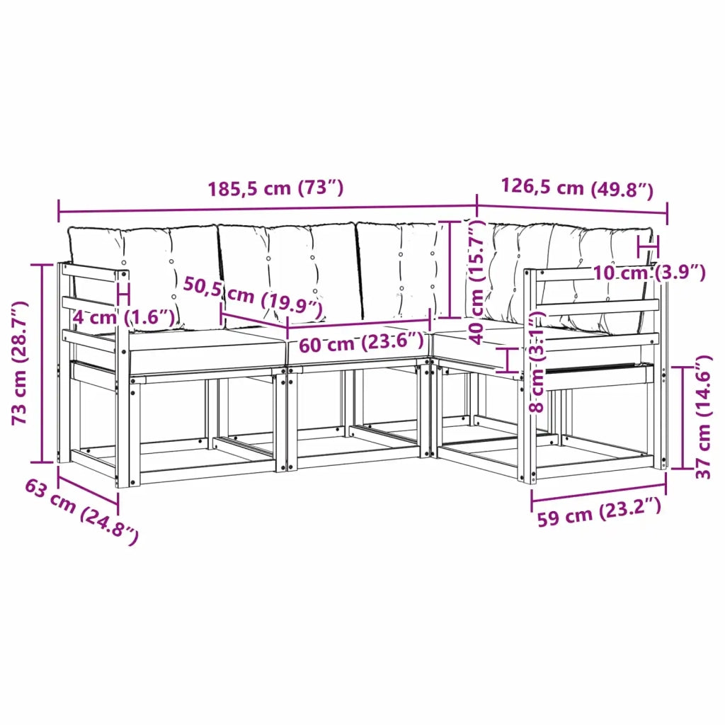 Set di divani da esterno con cuscino 4 pcs Bianco e Nero 3389418