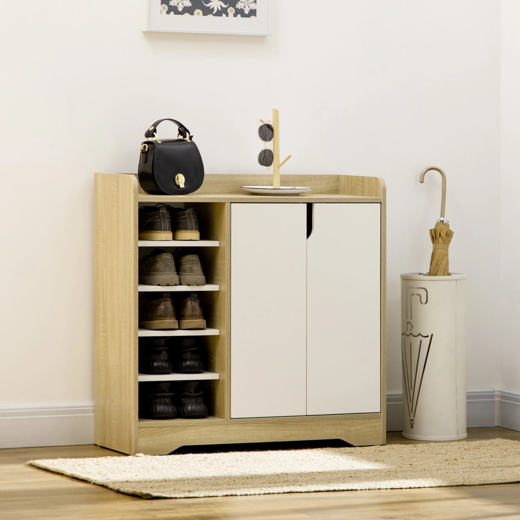 Scarpiera Moderna per Ingresso ¨C Zephmum ¨C Legno Multistrato Bianco e Naturale 80x30x80