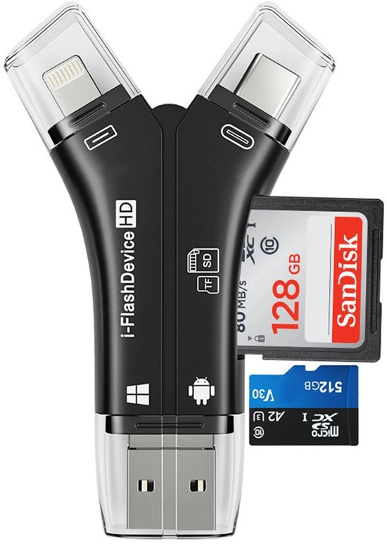 4 in 1 lettore di schede esterno USB Micro SD e lettore di schede TF - Nero