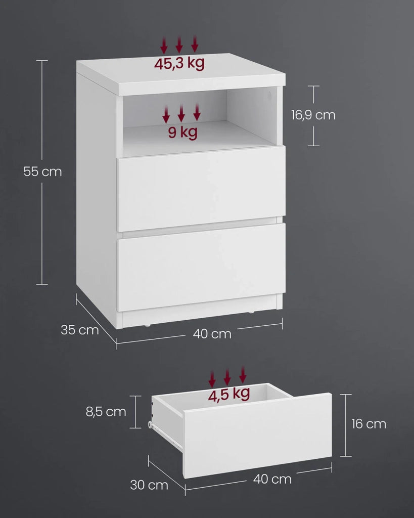 Comodino con illuminazione LED regolabile tavolino con cassetti cassettiera comodino per camera da letto soggiorno stile moderno bianco 12_0007604