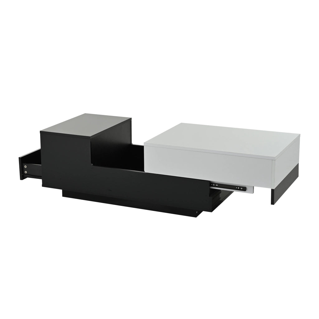Tavolino basso sollevabile con 2 cassetti e vano laterale in truciolare bianco nero 100 × 50 × 38 cm