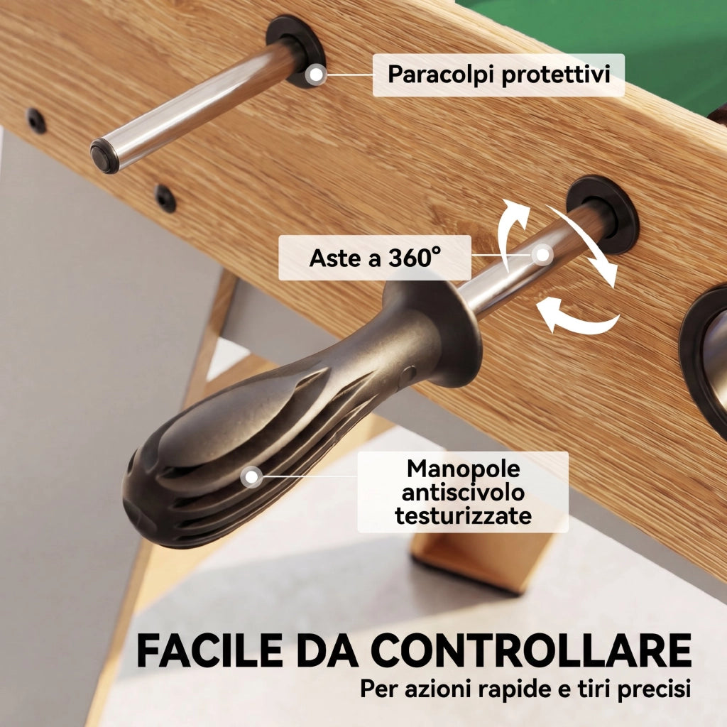 Calcio Balilla Tavolo da Gioco 121x87x 77 cm 22 Giocatori Segnapunti Manuali Legno Naturale Verde