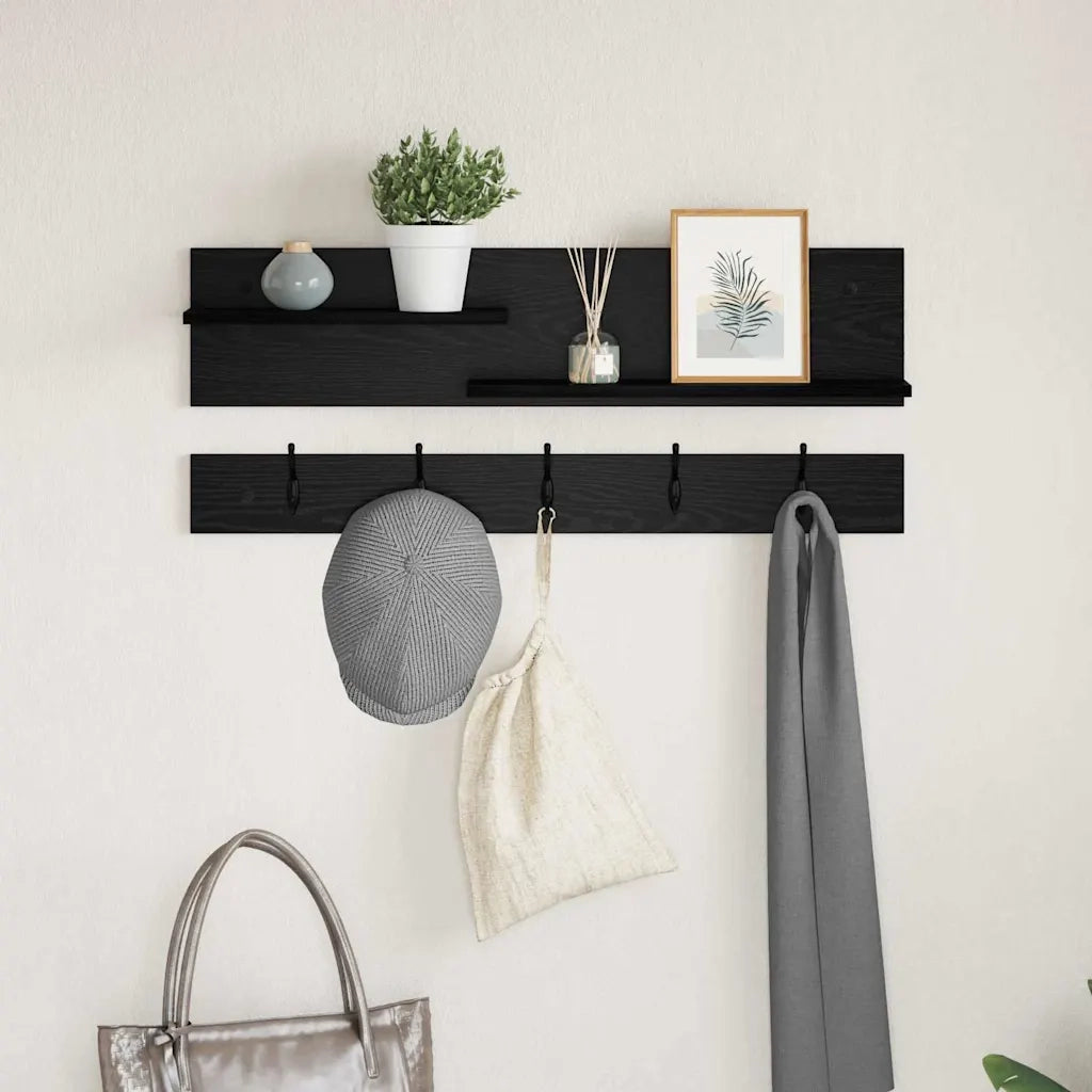 Appendiabiti a muro con lo scaffale Rovere Nero 90 x 15 x 36 cm 874420