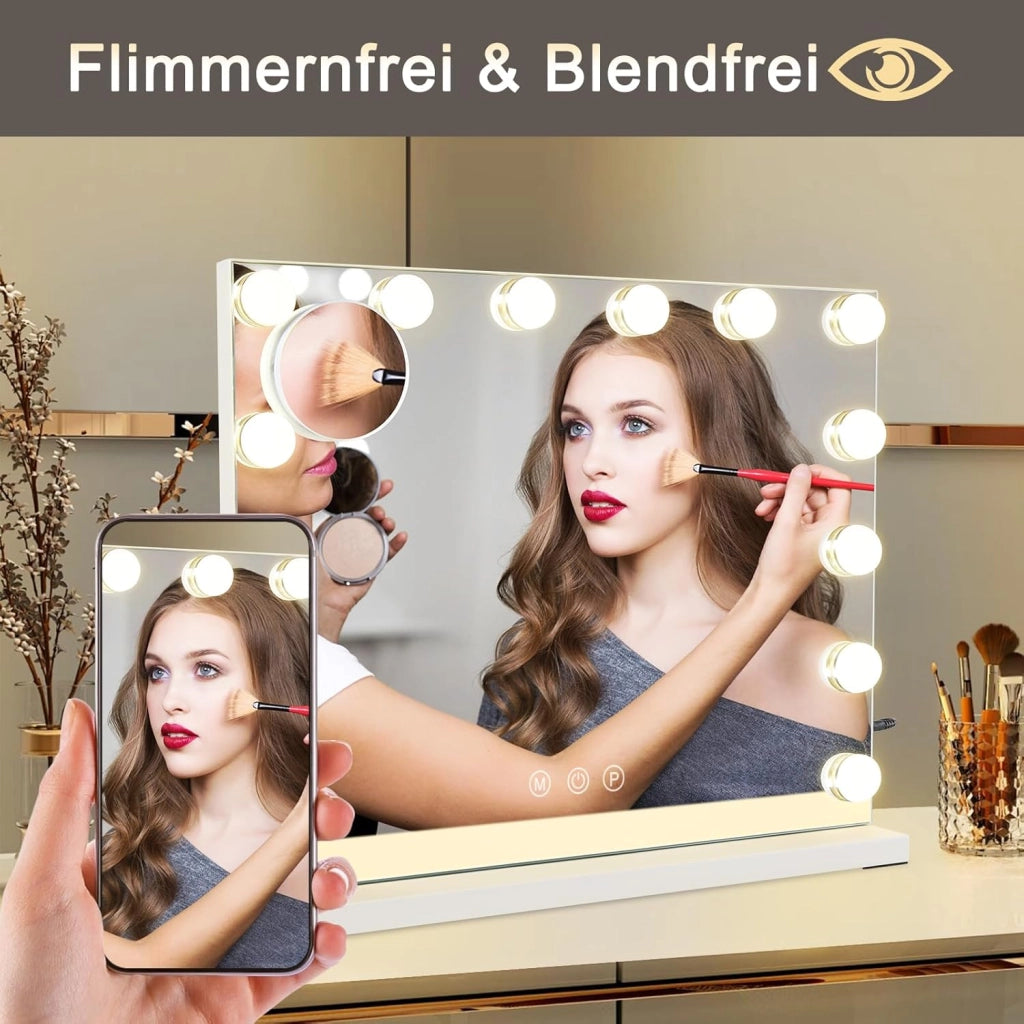ZMH Specchio da trucco illuminato 50x40cm regolabile con 3 modalità luce colore per tavolo da trucco