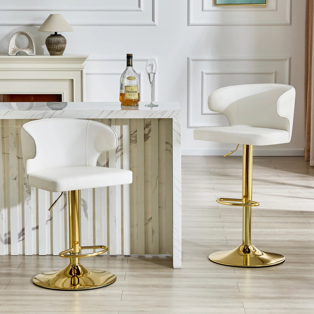 Sgabello da bar con schienale ergonomico girevole e altezza regolabile con poggiapiedi per cucina in PU bianco