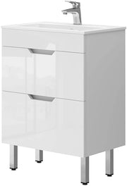 Set di mobili da bagno Clayton, Bianco, 60 cm, composto da mobile sottolavabo e lavabo