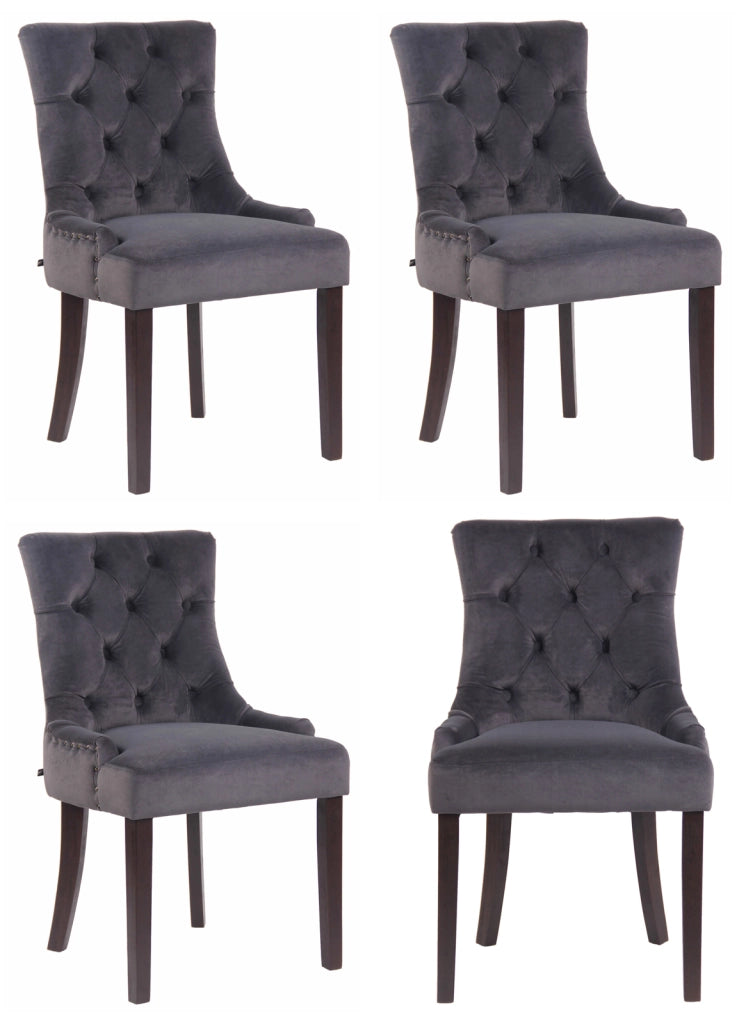 Set 4 poltrone pranzo Aberdeen in velluto grigio scuro,antico