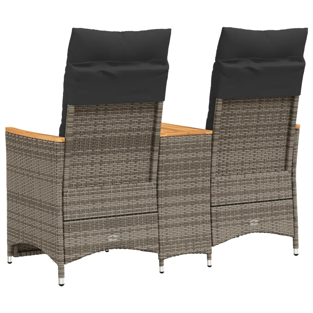Divano Giardino Reclinabile 2 Posti Tavolino Grigio Polyrattan 365721
