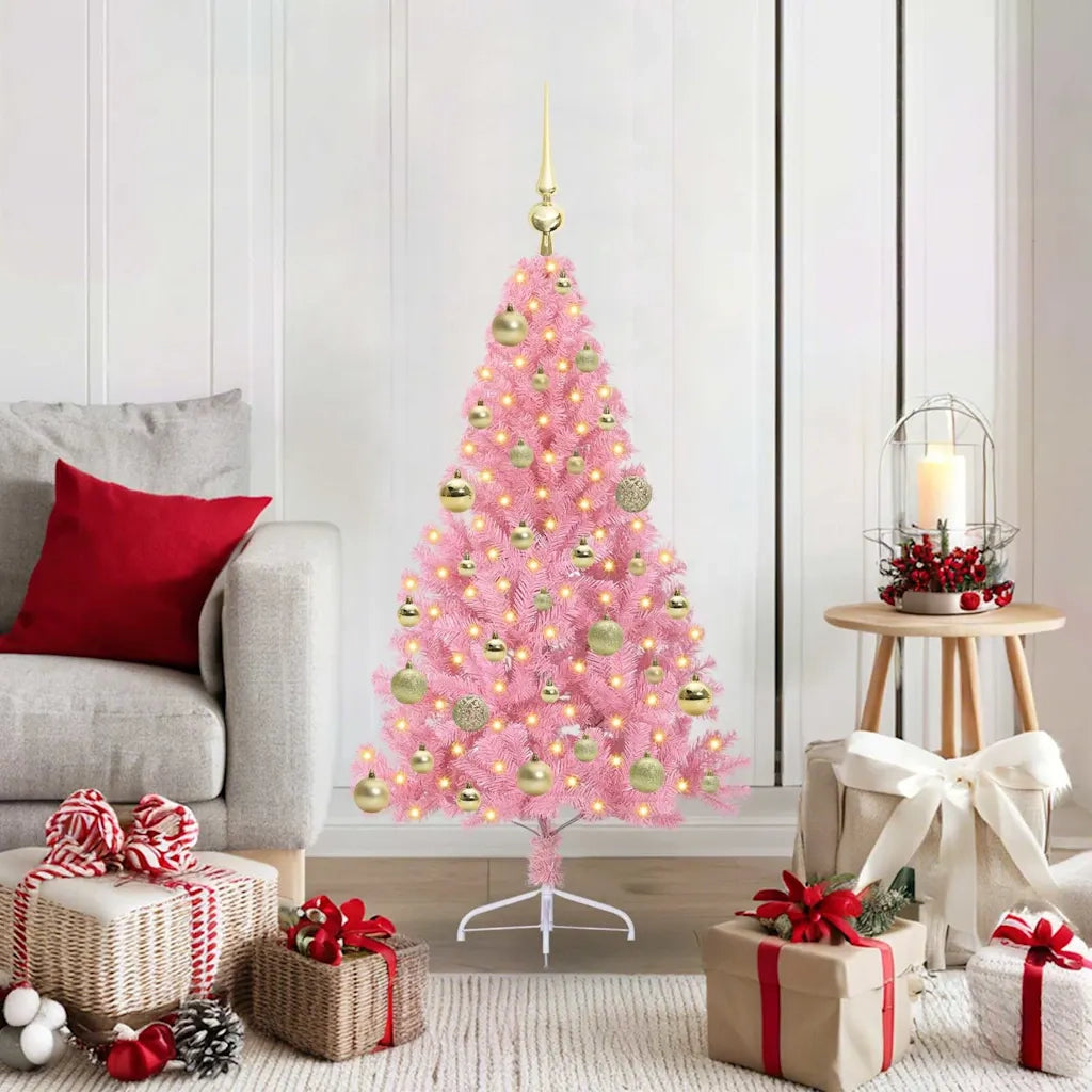 Albero di Natale artificiale con luci integrate Rosa 120 cm PVC