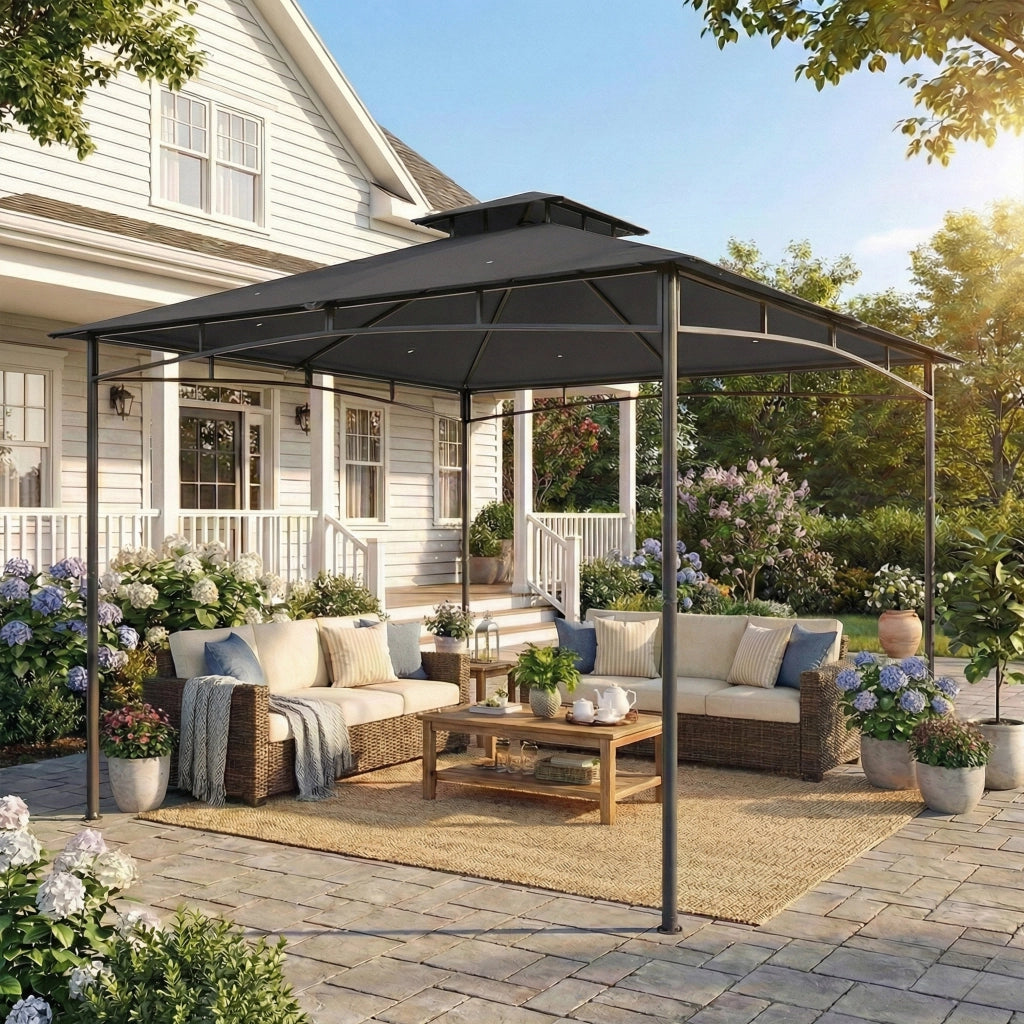 Gazebo da Giardino ¨C Zephmum ¨C Grigio Scuro 3x3 m Doppio Tetto