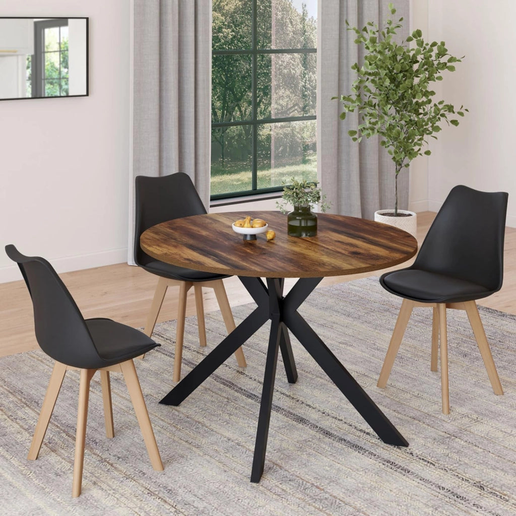 ALIX tavolo da pranzo rotondo allungabile 4-10 persone HAWKINS legno scuro e gamba a ragno nera 110-200 cm