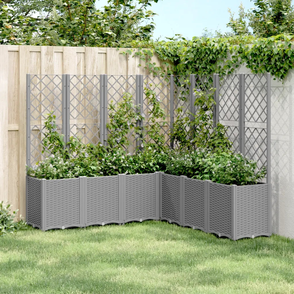 Fioriera | Cassetta per fiori | Vaso Giardino con Traliccio Grigio Chiaro 160x160x140 cm PP