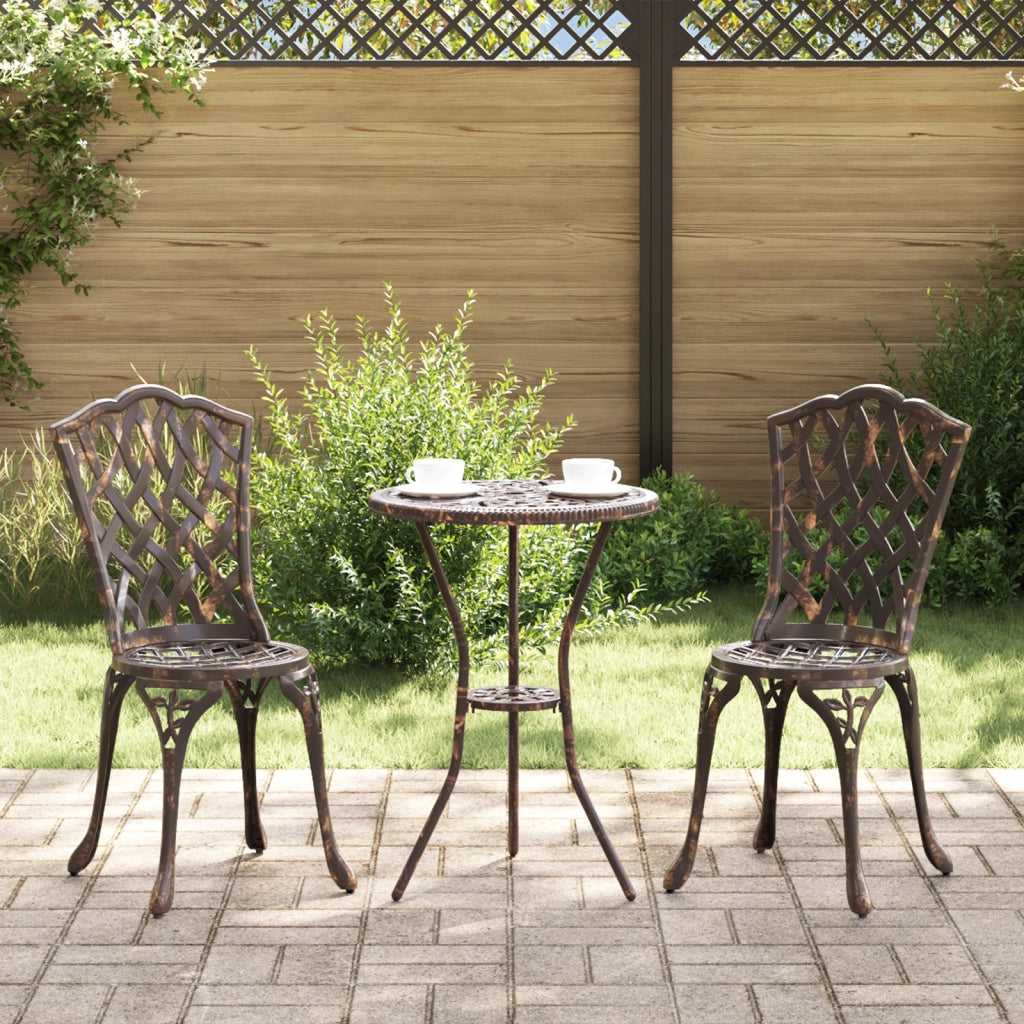 Set Bistro da Giardino 3 Pezzi in Bronzo di Alluminio Fuso